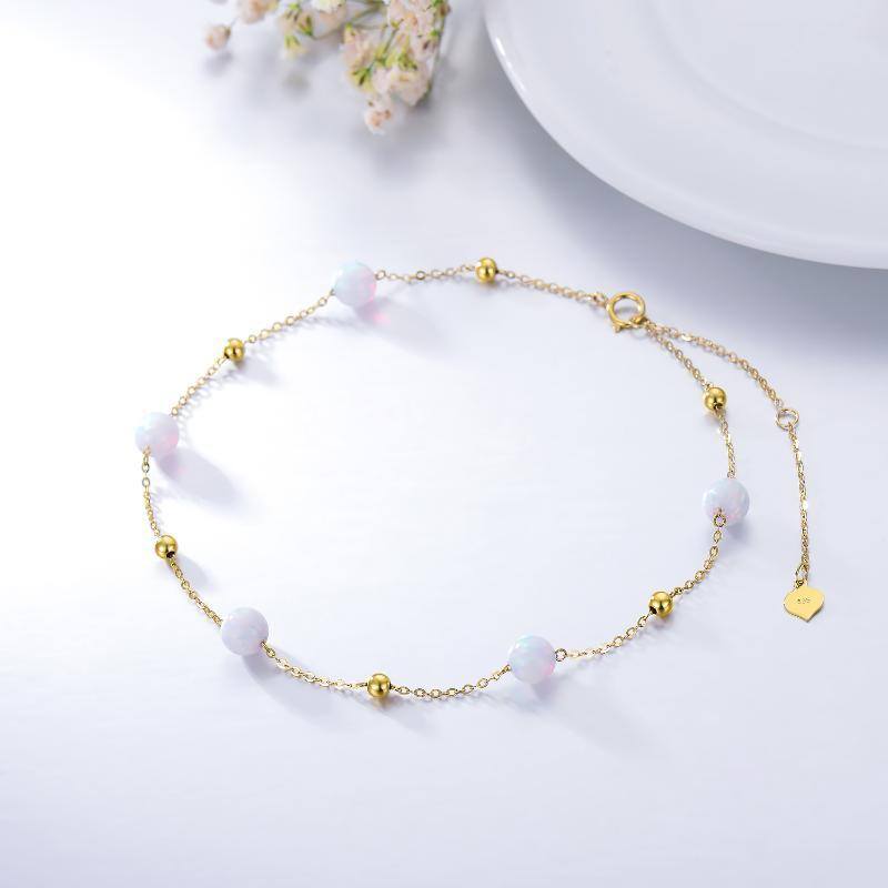 10K Gold Opal Bead Single Layer Charm Anklet-2