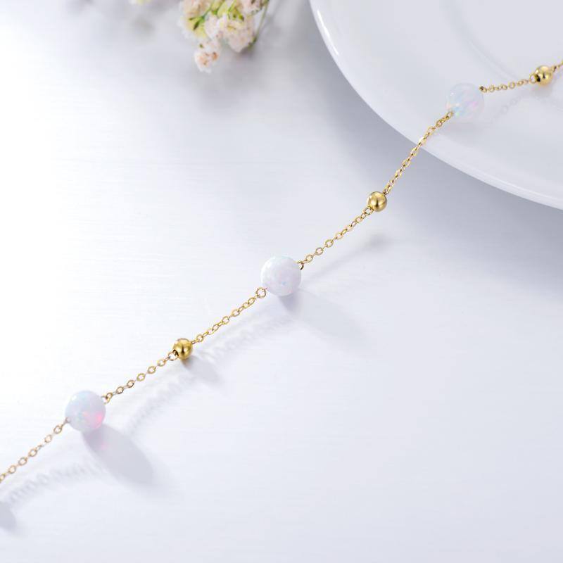 10K Gold Opal Bead Single Layer Charm Anklet-3