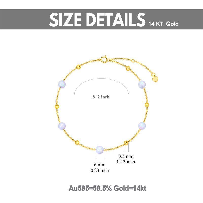 10K Gold Opal Bead Single Layer Charm Anklet-6