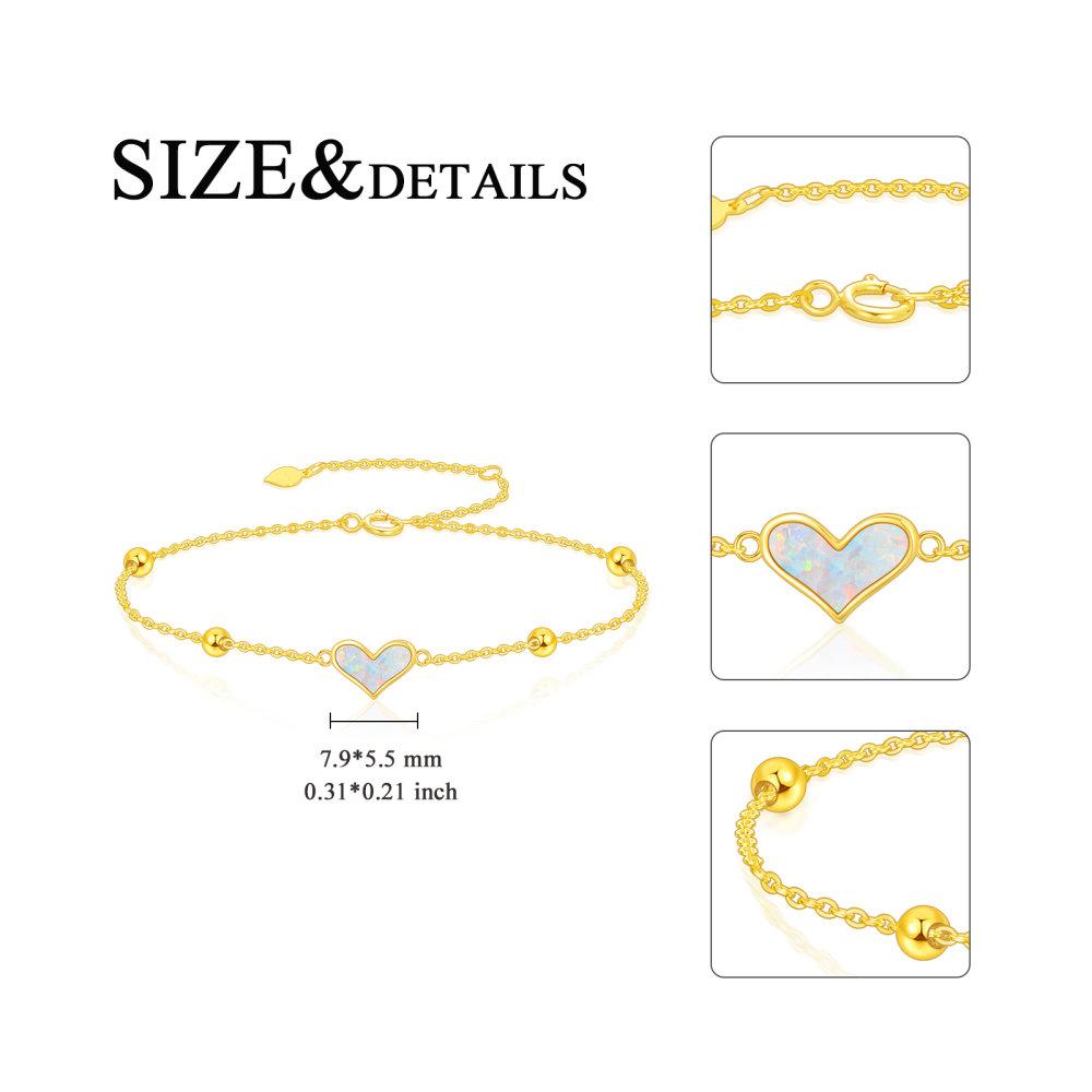 10K Gold Opal Bead & Heart Charm Bracelet-5
