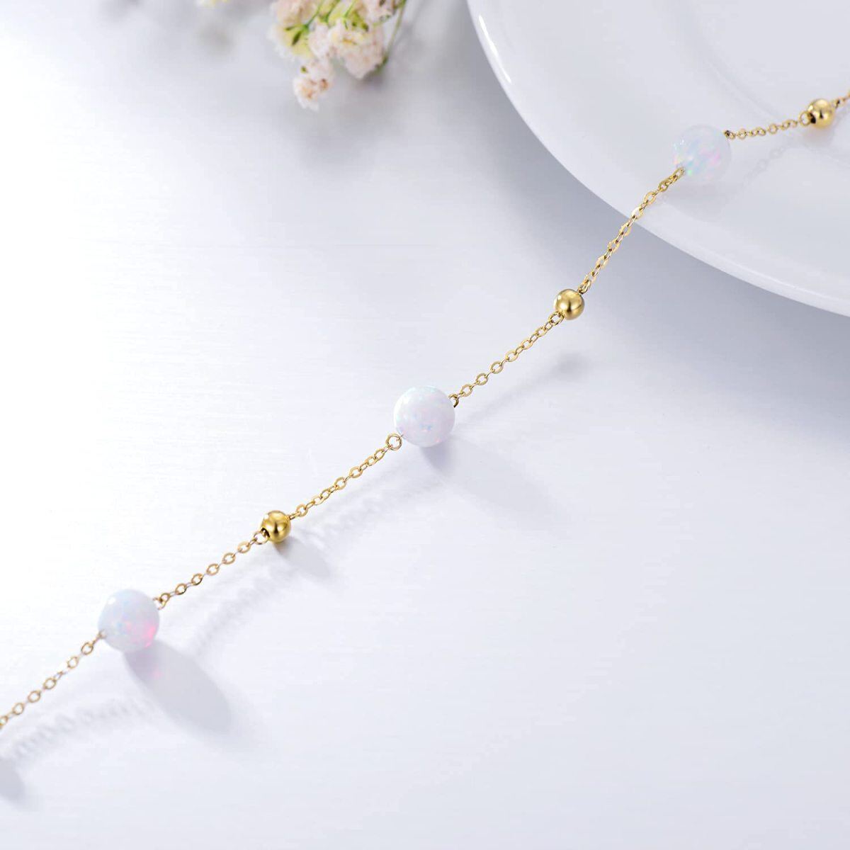 14K Gold Opal Bead Metal Beads Bracelet-4