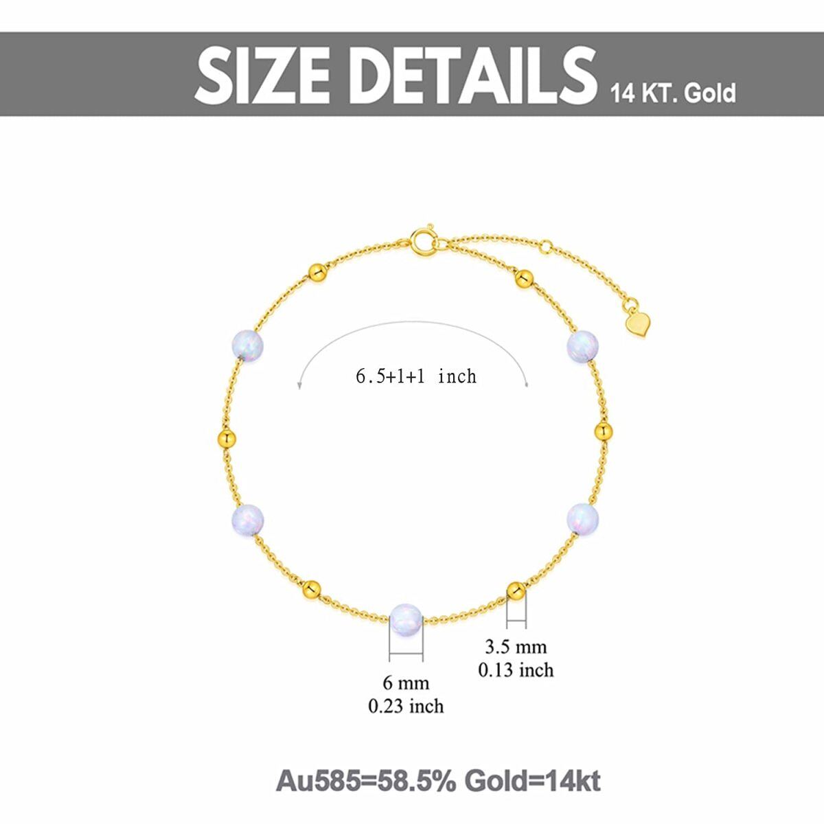 Pulseira de contas de metal com contas de opala de ouro 18K-5