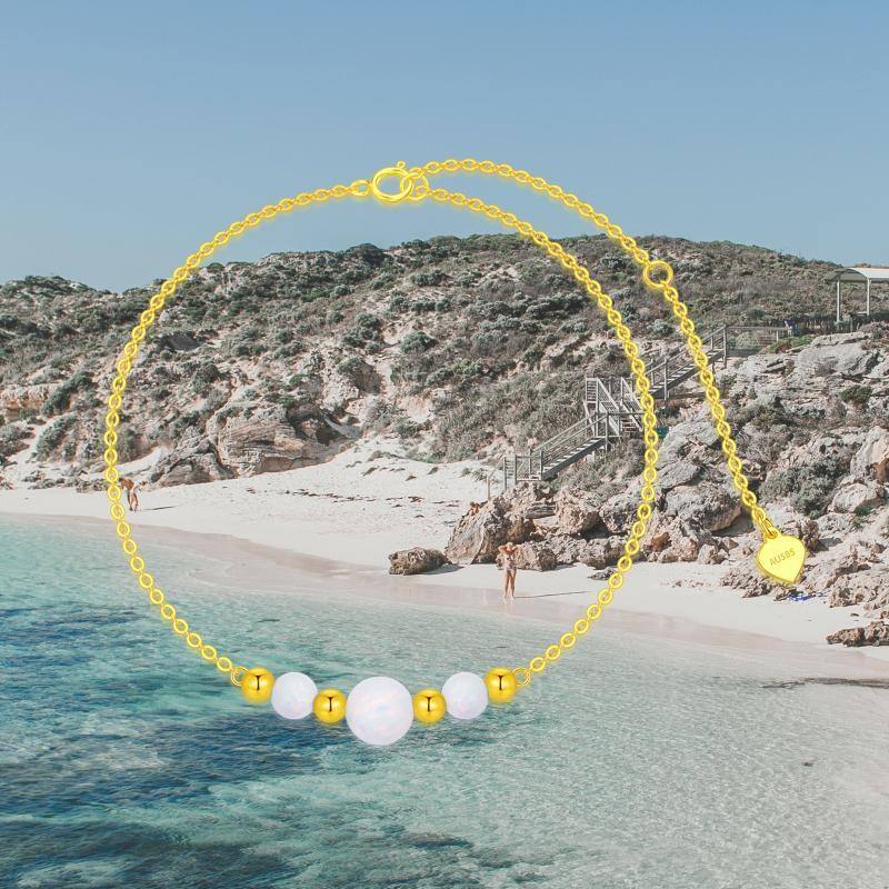 Pulsera de cuentas de metal con cuentas de ópalo en oro blanco de 10 quilates-5