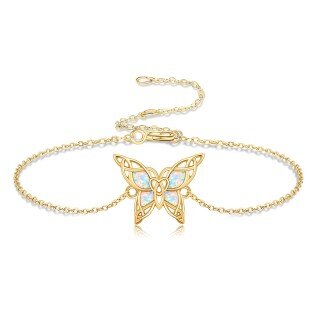 10K Gold Opal Butterfly Bracelet for Women-3