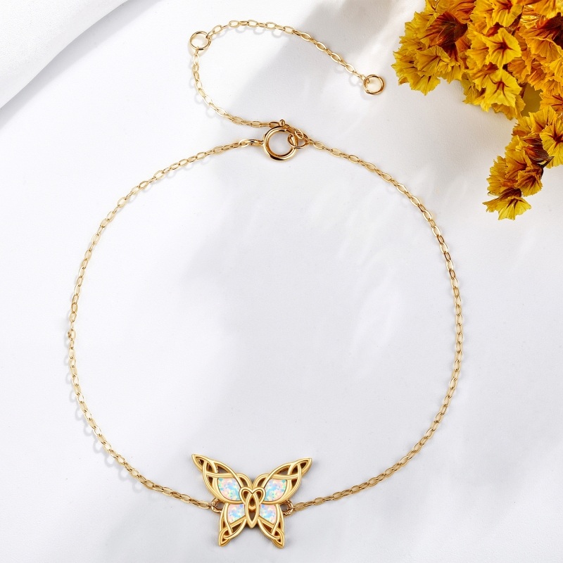 Armband aus 10-karätigem Weißgold mit Opal-Schmetterlingsanhänger-4