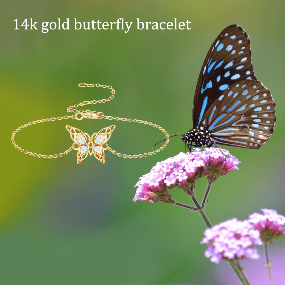10K Gold Opal Butterfly Bracelet for Women-6