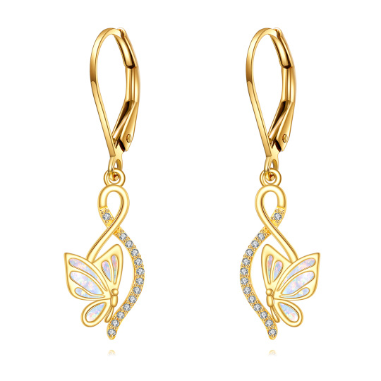 14K Gold Opal Butterfly Drop Earrings