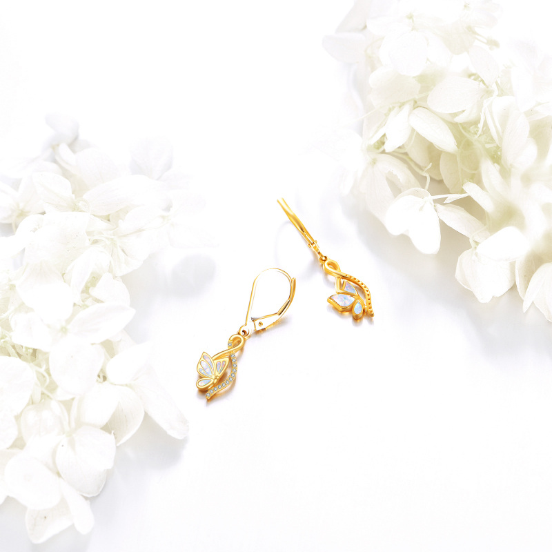 Brincos Opala em Forma de Borboleta com Pendente em Ouro 9K-3