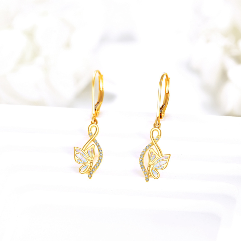 Brincos Opala em Forma de Borboleta com Pendente em Ouro 9K-4