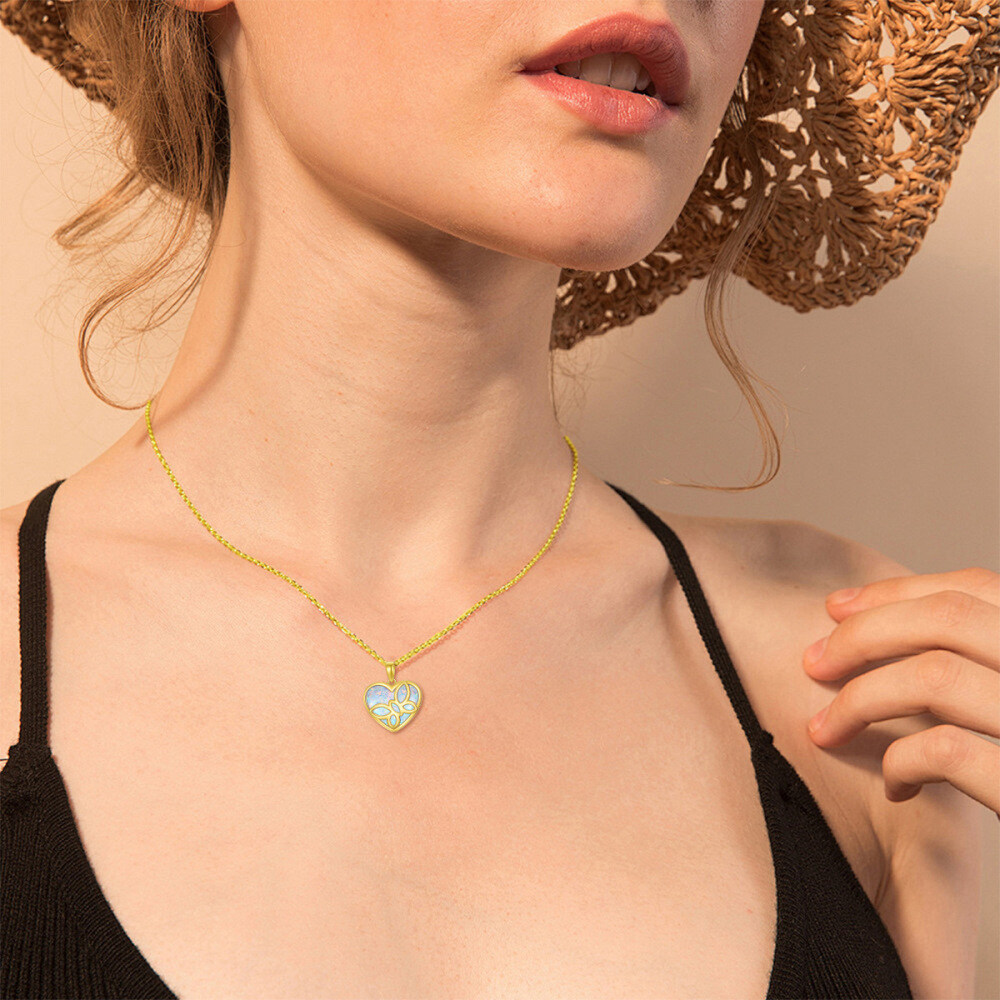 10K Gold Opal Butterfly & Heart Pendant Necklace-2