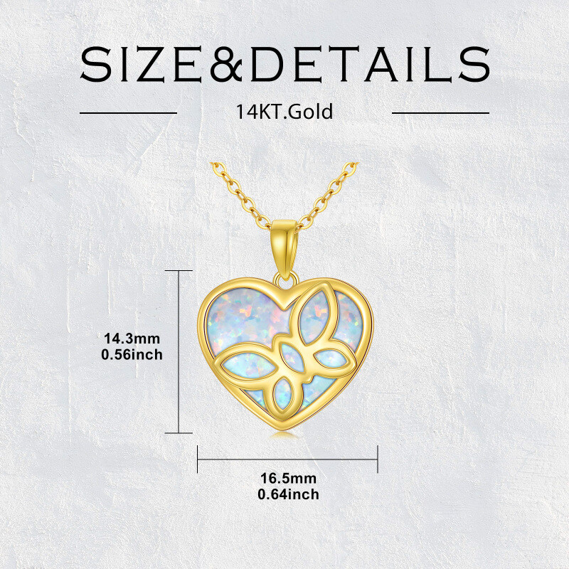 10K Gold Opal Butterfly & Heart Pendant Necklace-5