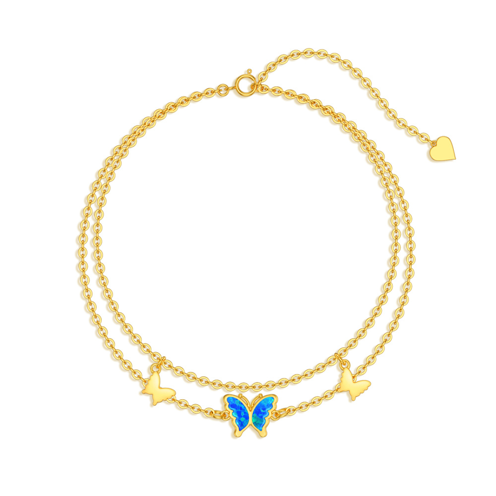 Wielowarstwowa bransoletka na kostkę z 14-karatowego złota Opal Butterfly-1