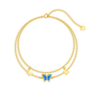 14K Gold Opal Butterfly Multi-layered Anklet-4