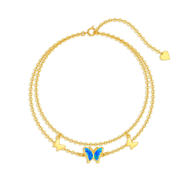 14K Gold Opal Butterfly Multi-layered Anklet-1