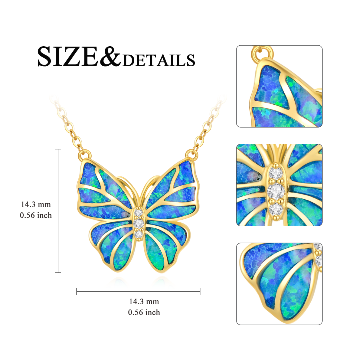 14K Gold Cubic Zirconia & Opal Butterfly Pendant Necklace-5