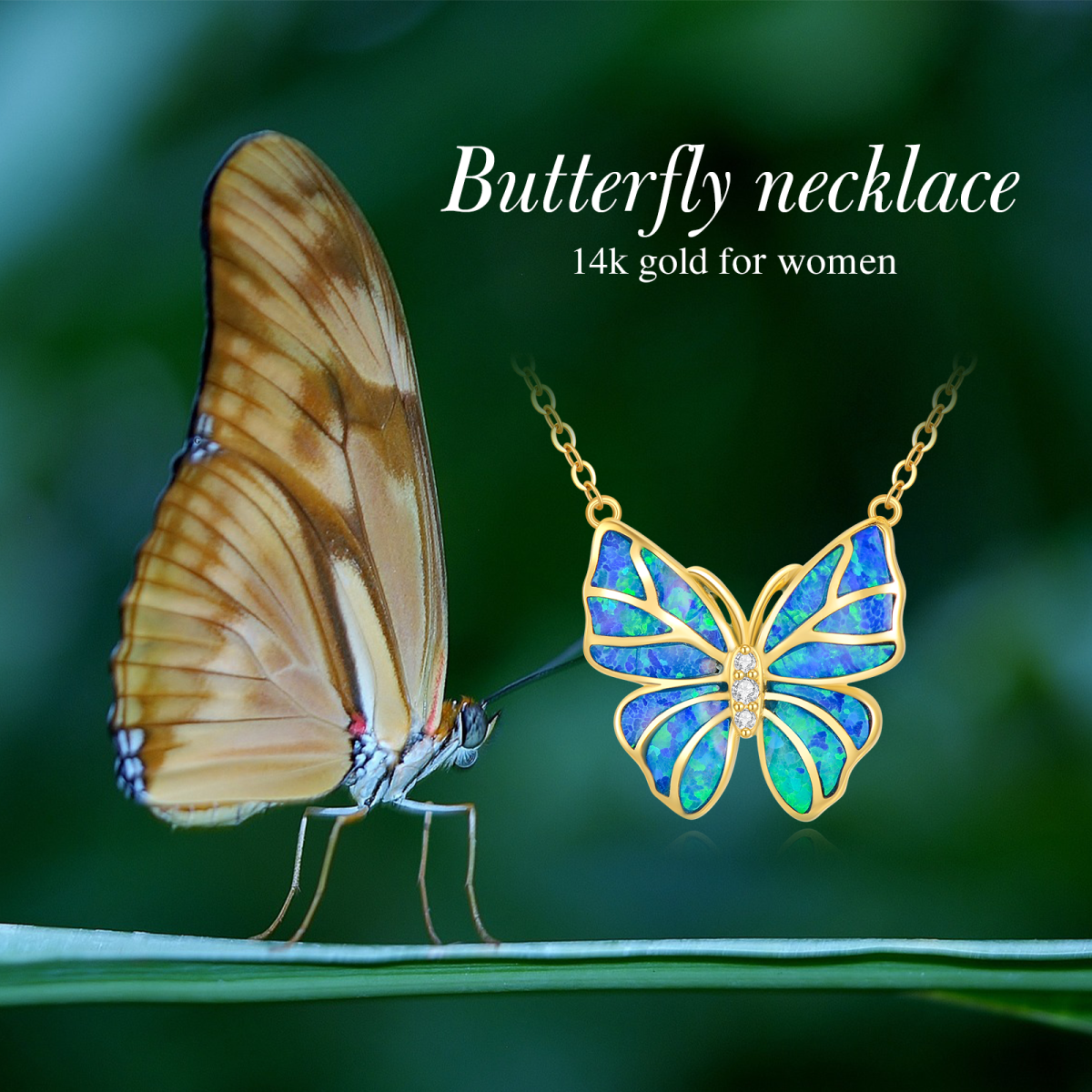 14K Gold Cubic Zirconia & Opal Butterfly Pendant Necklace-6