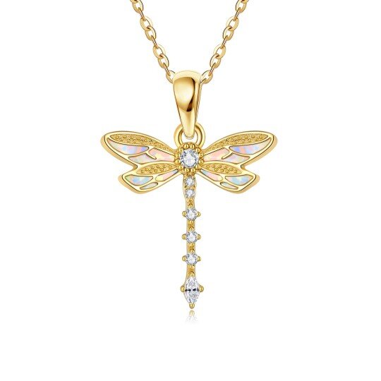 14K Gold Cubic Zirconia & Opal Butterfly Pendant Necklace
