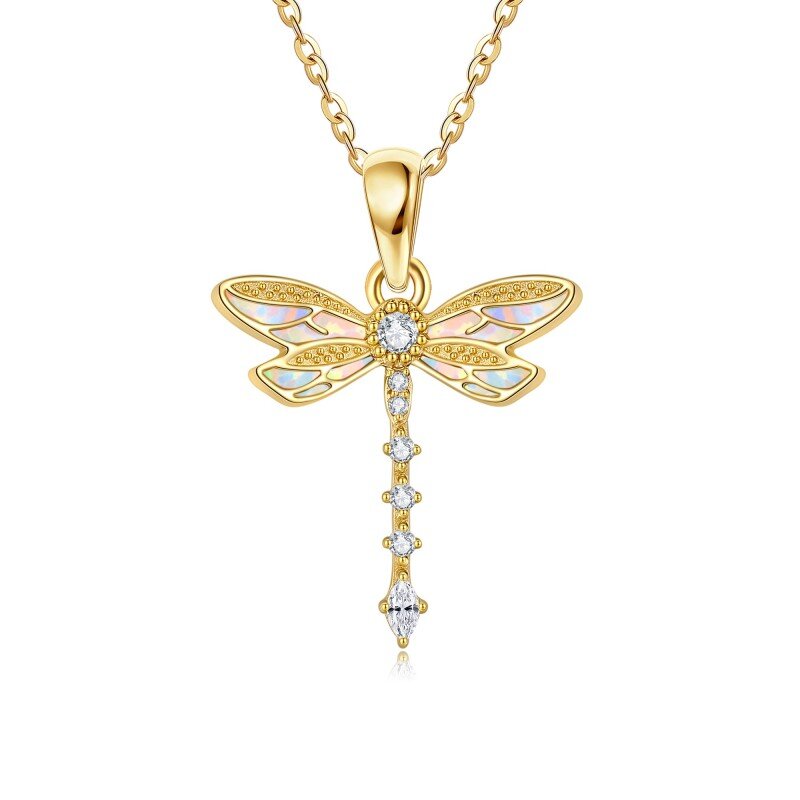 14K Gold Cubic Zirconia & Opal Butterfly Pendant Necklace-10