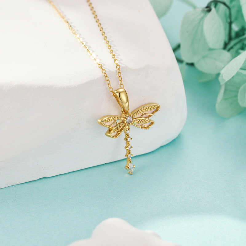 14K Gold Cubic Zirconia & Opal Butterfly Pendant Necklace-4