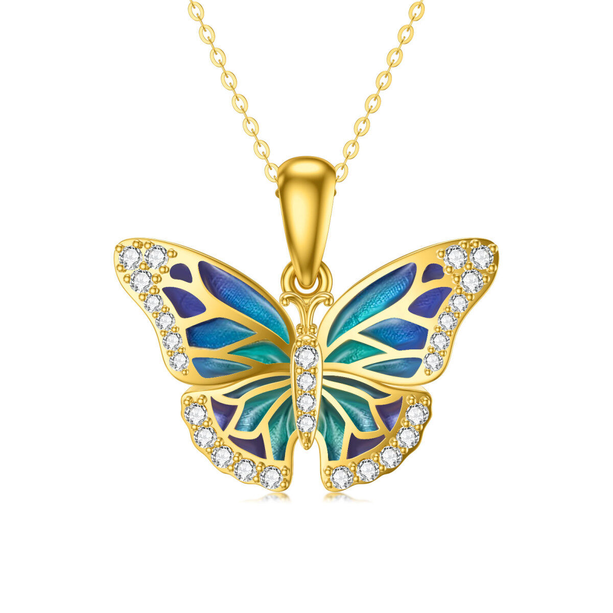 10K Gold Cubic Zirconia Butterfly Pendant Necklace-1