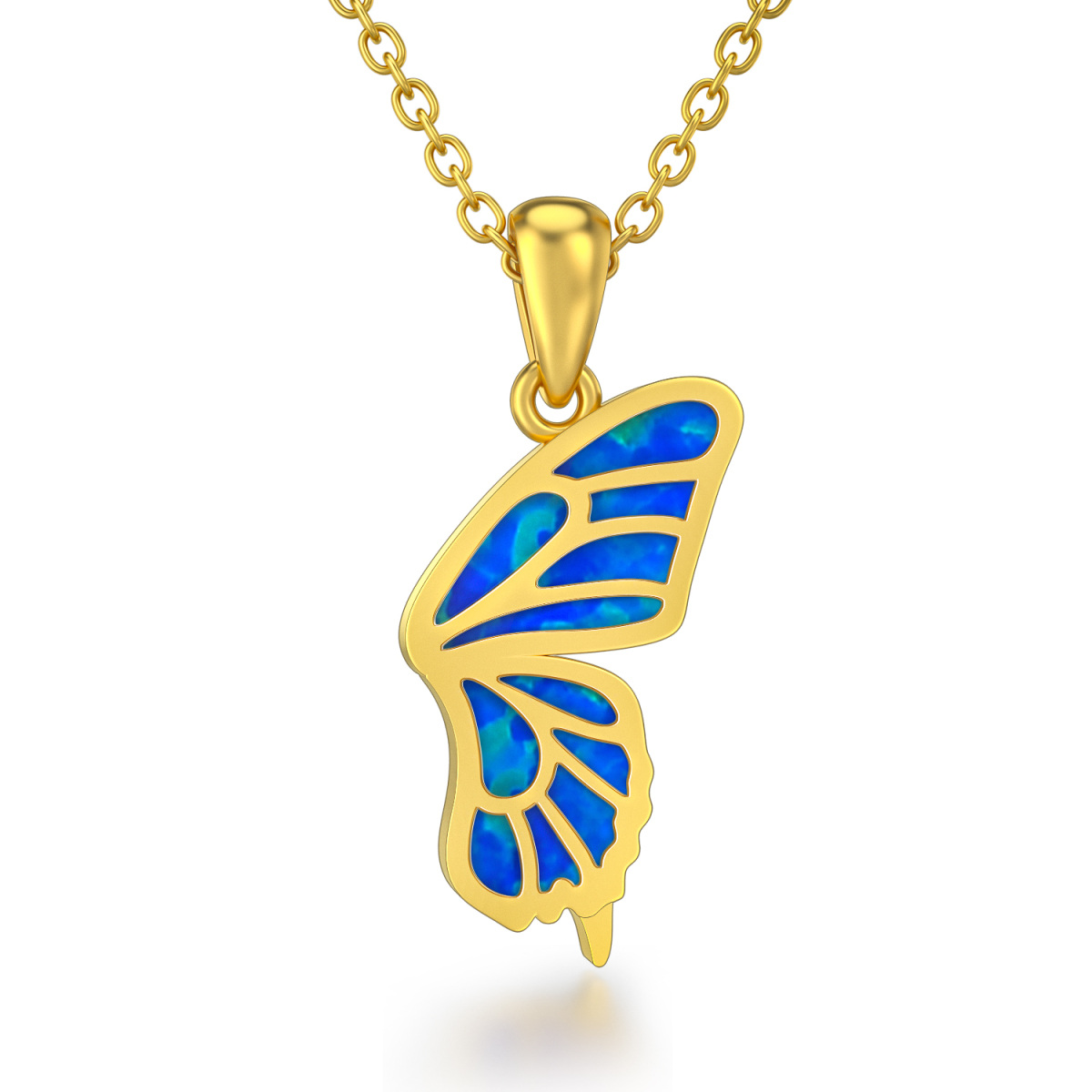 10K Gold Opal Butterfly Pendant Necklace-1