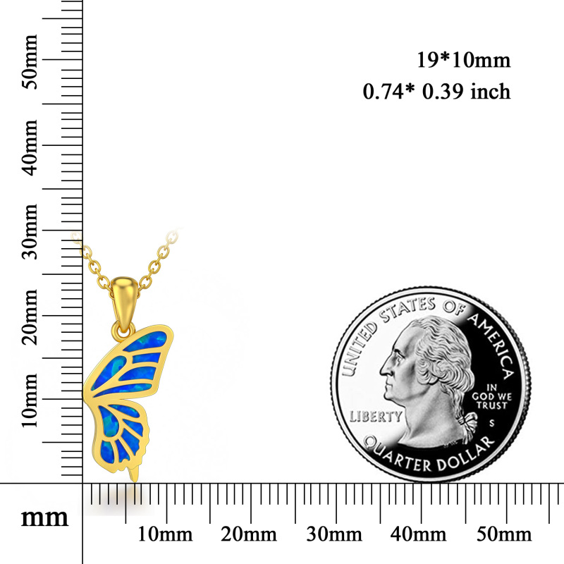 10K White Gold Opal Butterfly Pendant Necklace-3