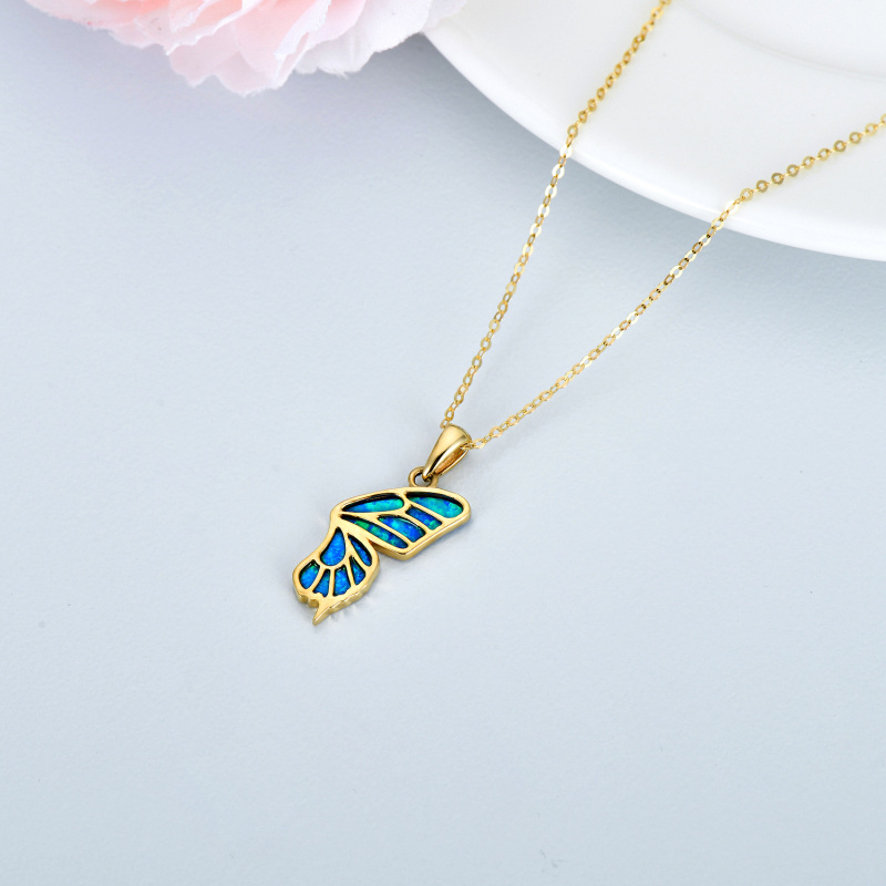 10K White Gold Opal Butterfly Pendant Necklace-5