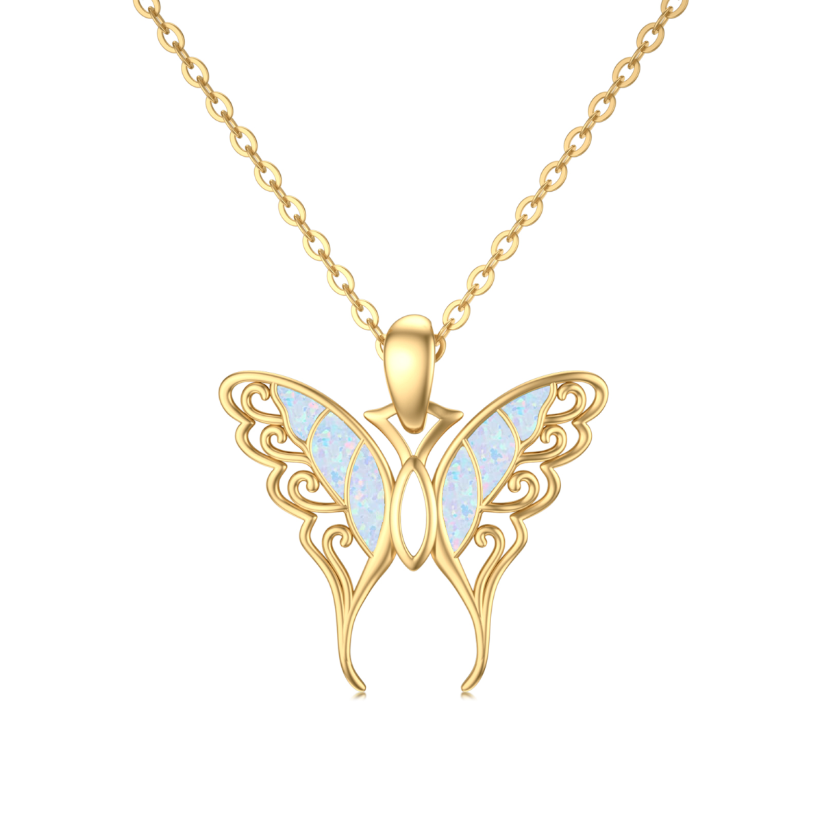 Collar Colgante Mariposa Opalo Oro 14K-1