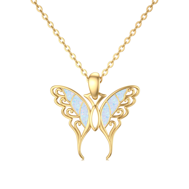 Collier pendentif papillon en or 14K avec opale