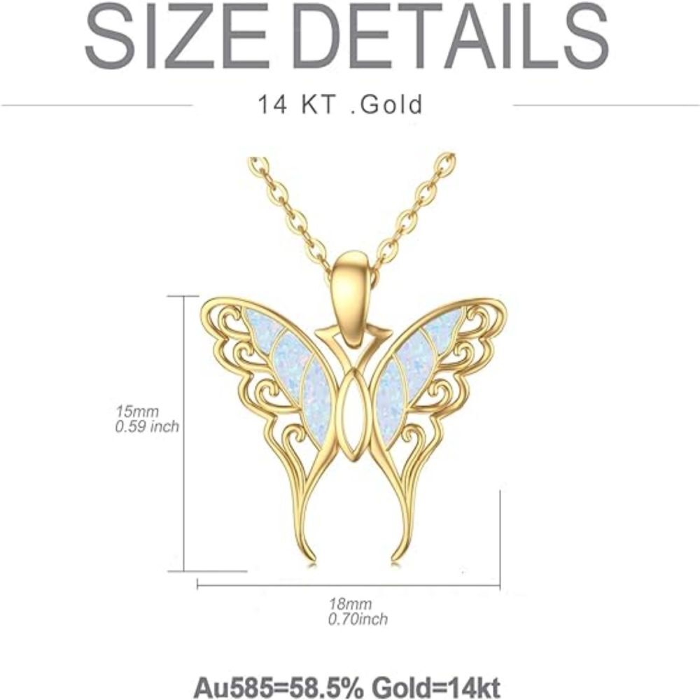 10K Gold Opal Butterfly Pendant Necklace-4