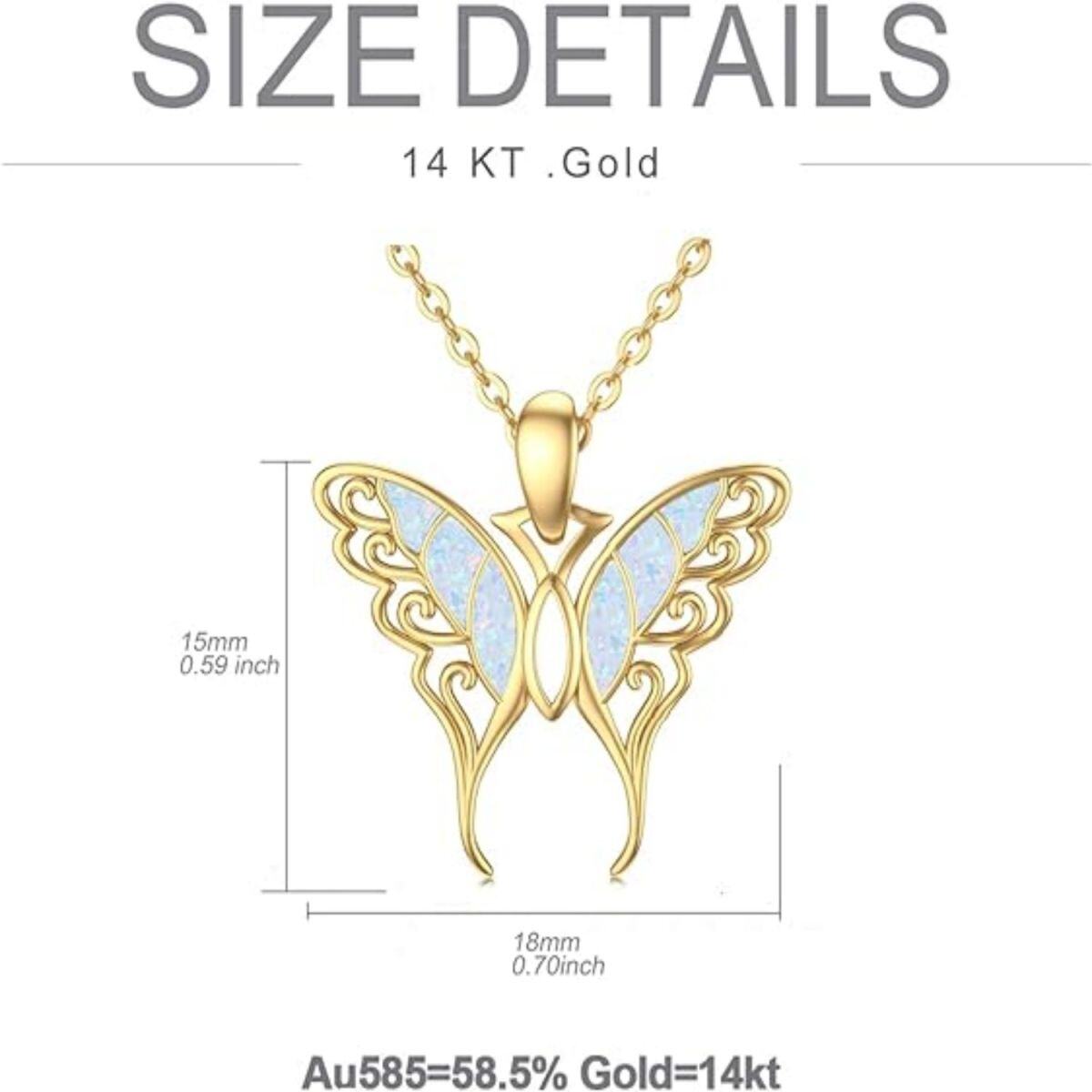 14K Gold Opal Butterfly Pendant Necklace-4