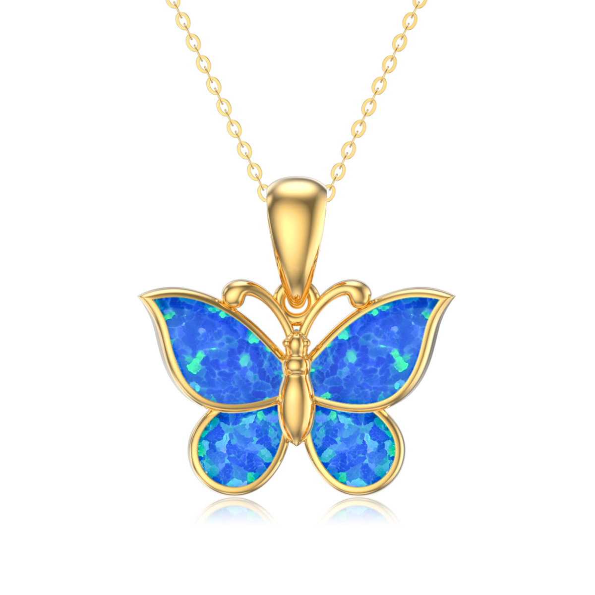 10K Gold Opal Butterfly Pendant Necklace-1