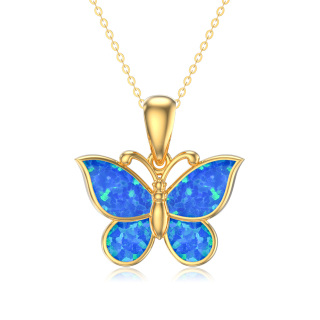 10K Gold Opal Butterfly Pendant Necklace-21