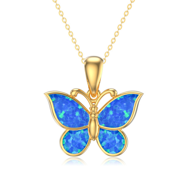 10K Gold Opal Butterfly Pendant Necklace