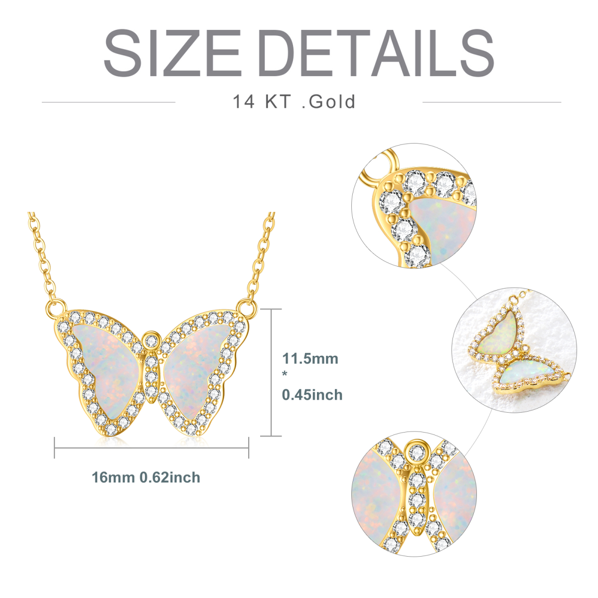 10K Gold Opal Butterfly Pendant Necklace-5