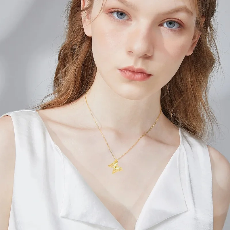 10K Gold Opal Butterfly Pendant Necklace-2