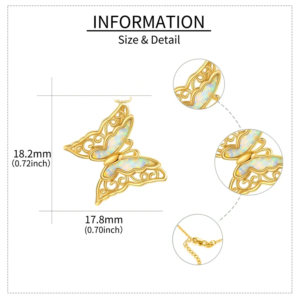 10K Gold Opal Schmetterling Anhänger Halskette-5