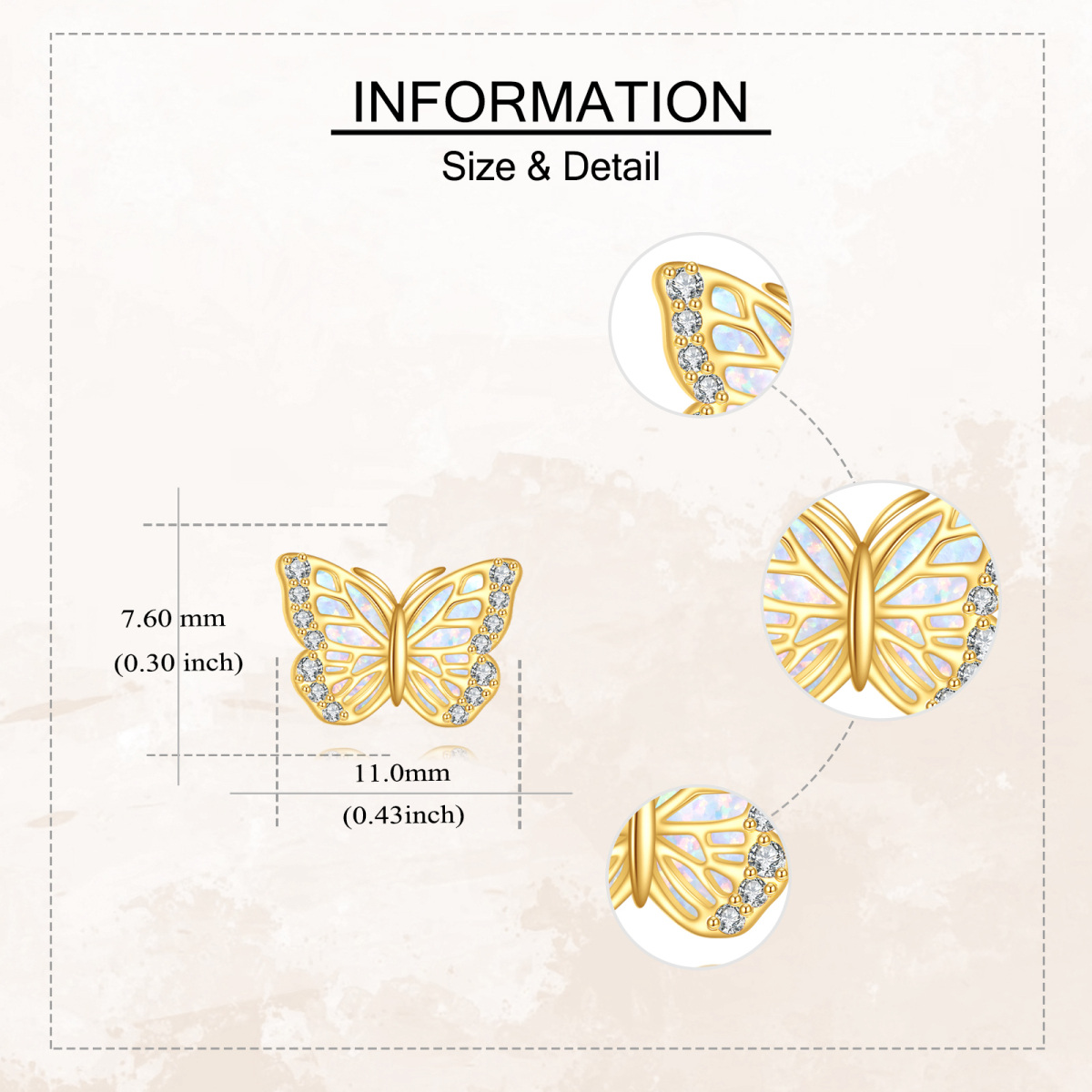 14K Gold Cubic Zirconia & Opal Butterfly Stud Earrings-5