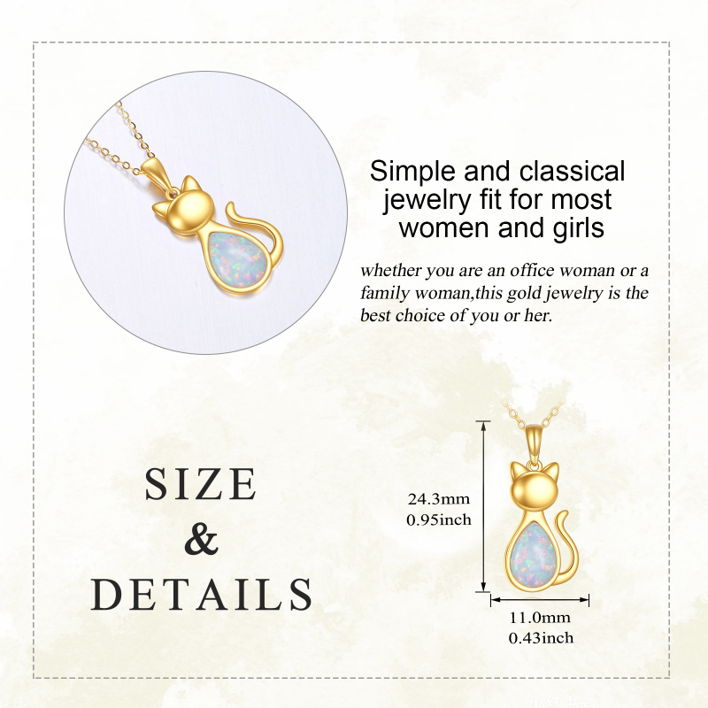 14K Gold Opal Cat Pendant Necklace-4