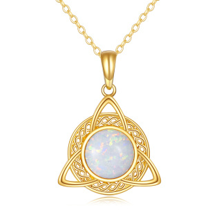 14K Gold Opal Celtic Knot Pendant Necklace-5