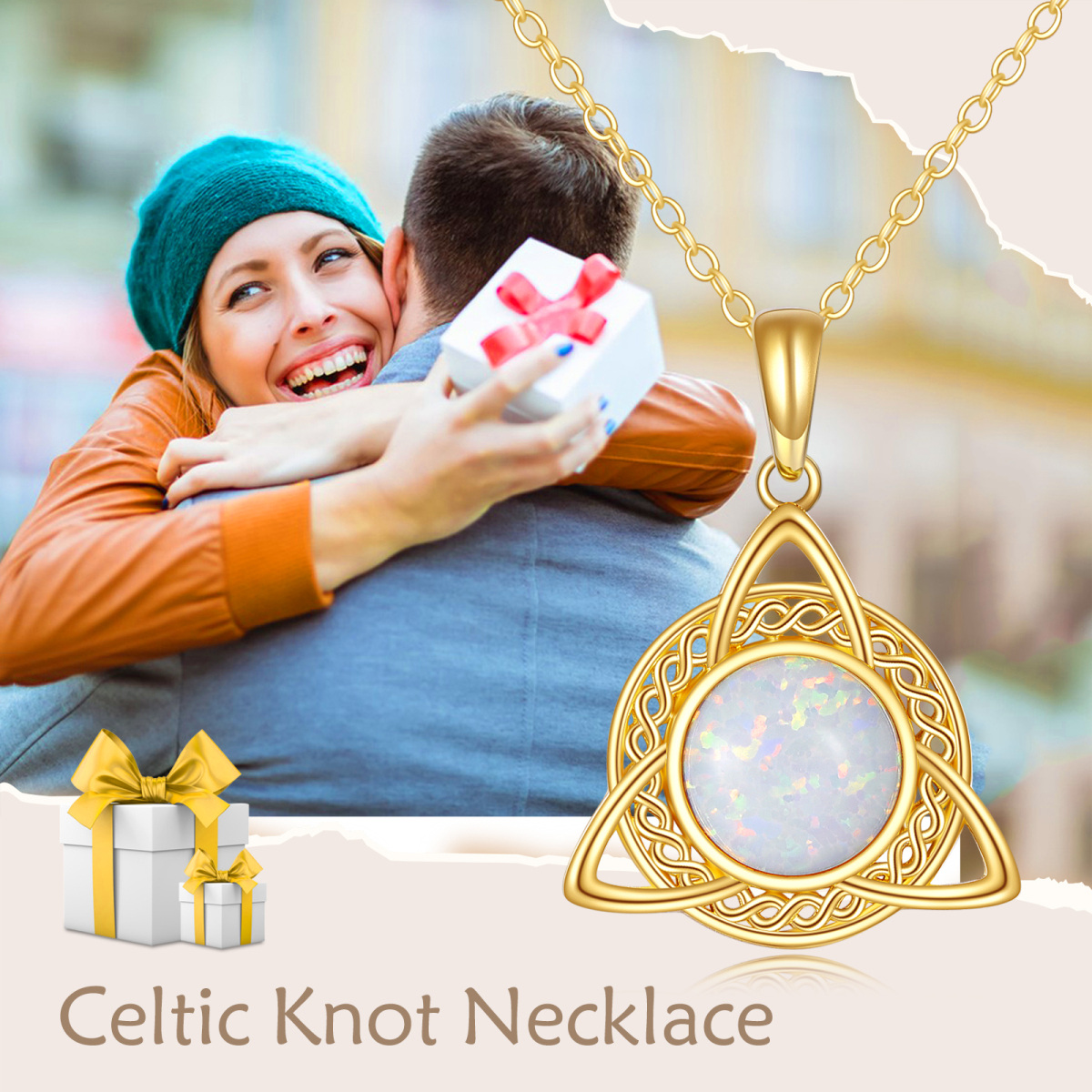 Collar con colgante de nudo celta de ópalo en oro de 14 quilates-6