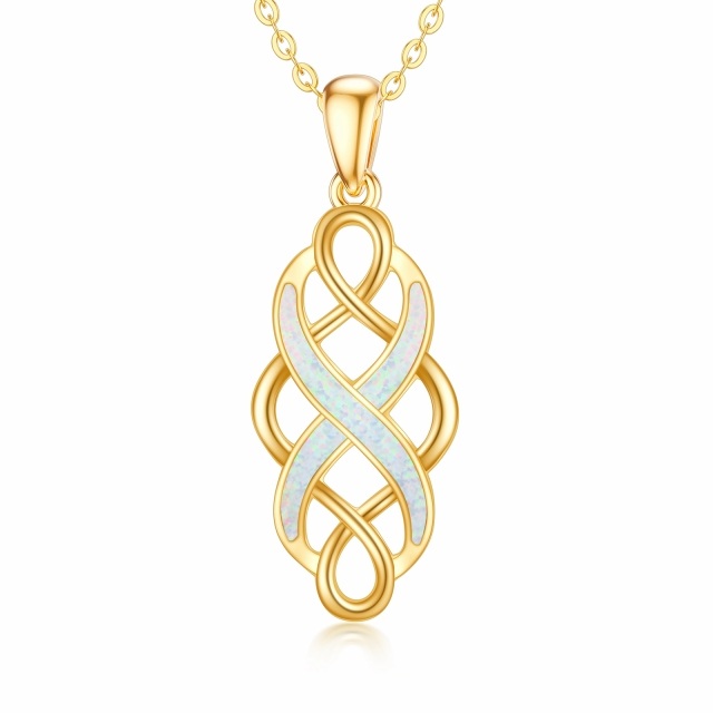 14K Gold Opal Celtic Knot Anhänger Halskette-1