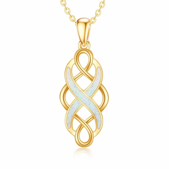 14K Gold Opal Celtic Knot Pendant Necklace