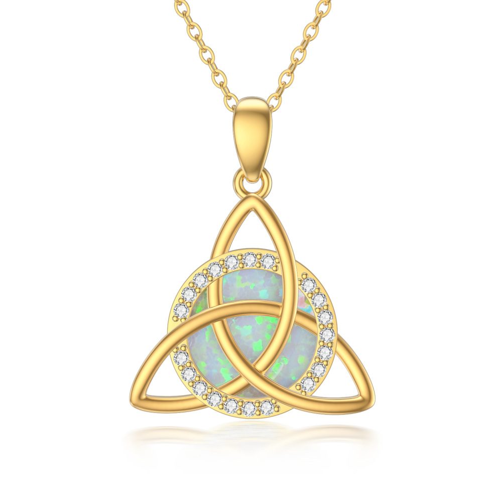 10K Gold Opal & Cubic Zirconia Celtic Knot Pendant Necklace-1