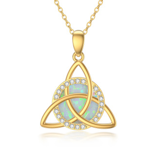 10K Gold Opal & Cubic Zirconia Celtic Knot Pendant Necklace-5