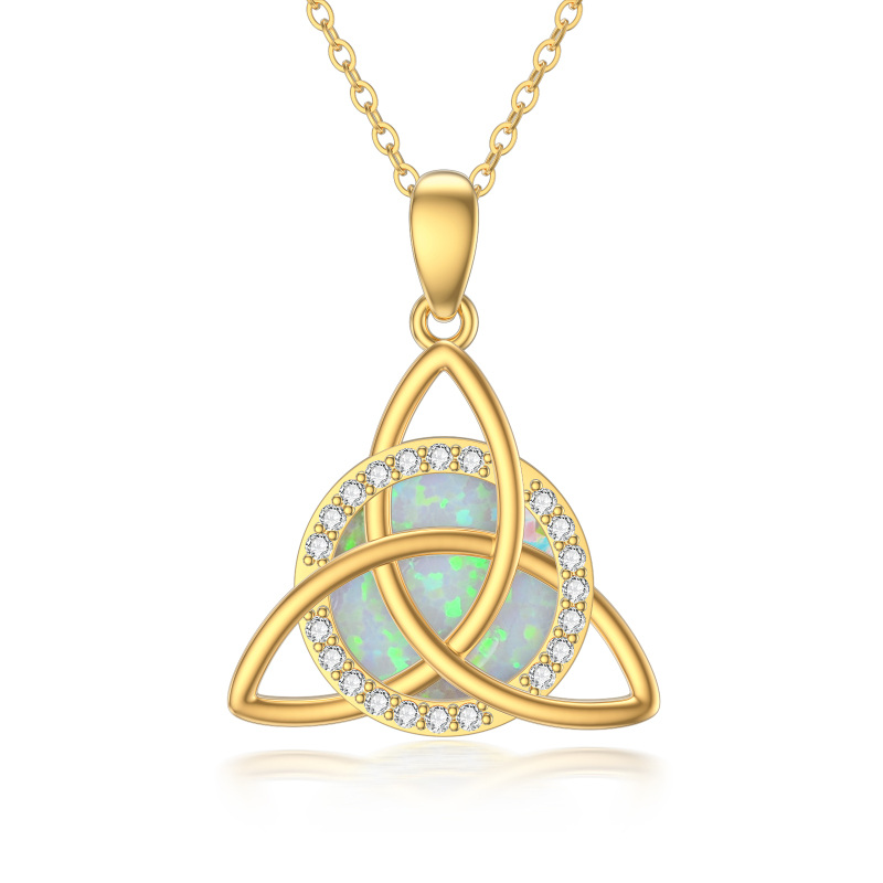 10K Gold Opal & Cubic Zirconia Celtic Knot Pendant Necklace-3
