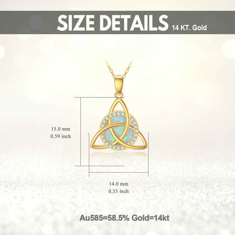 Colar com pingente de nó celta de zircônia cúbica de opala de ouro 10K-6