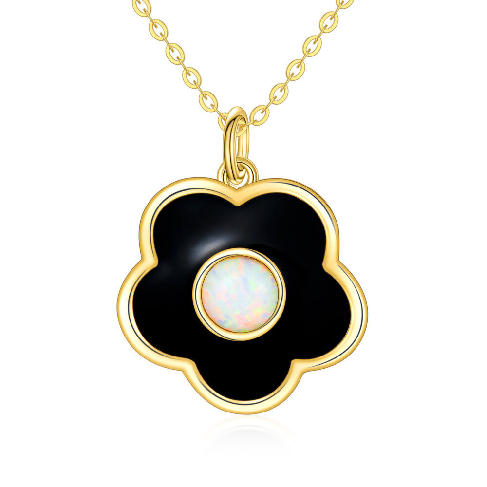 10K Gold Opal Cherry Blossom Pendant Necklace-1