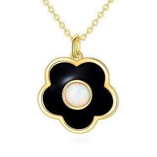 10K Gold Opal Cherry Blossom Pendant Necklace-52