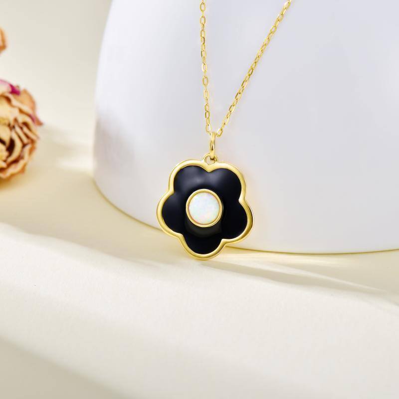 10K Gold Opal Cherry Blossom Pendant Necklace-3